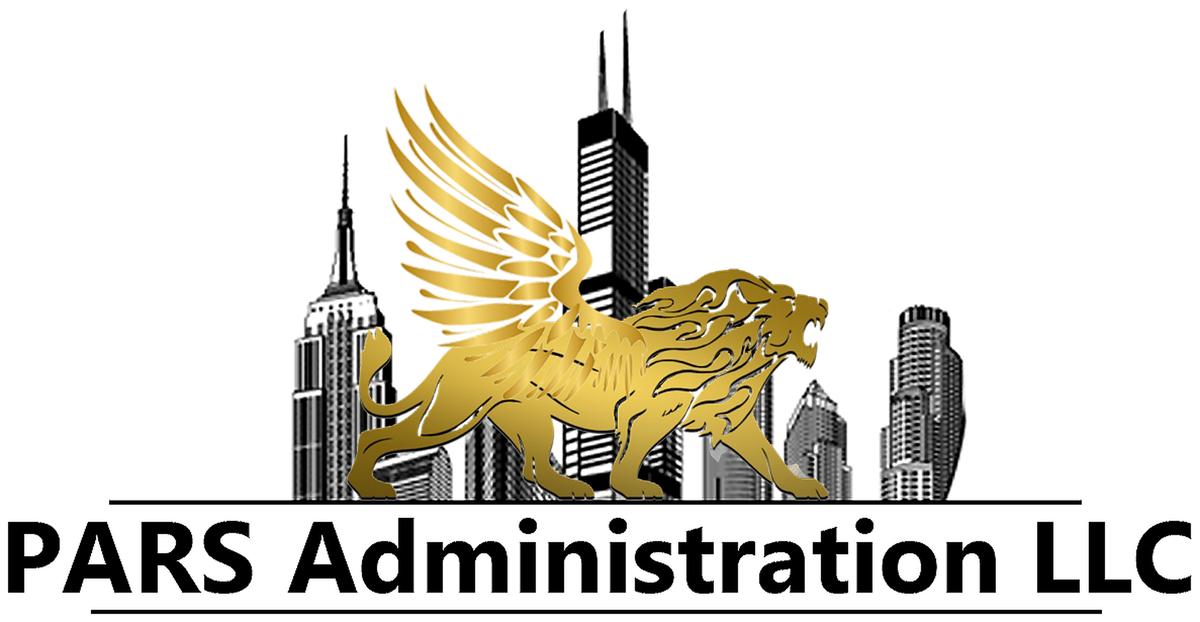 PARS Administration LLC logo: a gold winged lion before a city skyline